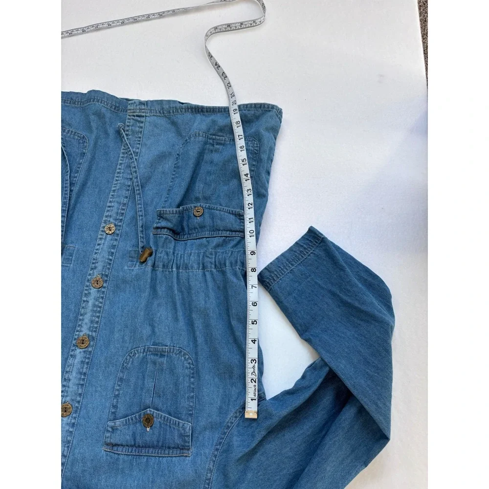 LEI‎ Vintage Denim Utility Jacket Medium Wash Drawstring Waist Cargo Pockets M